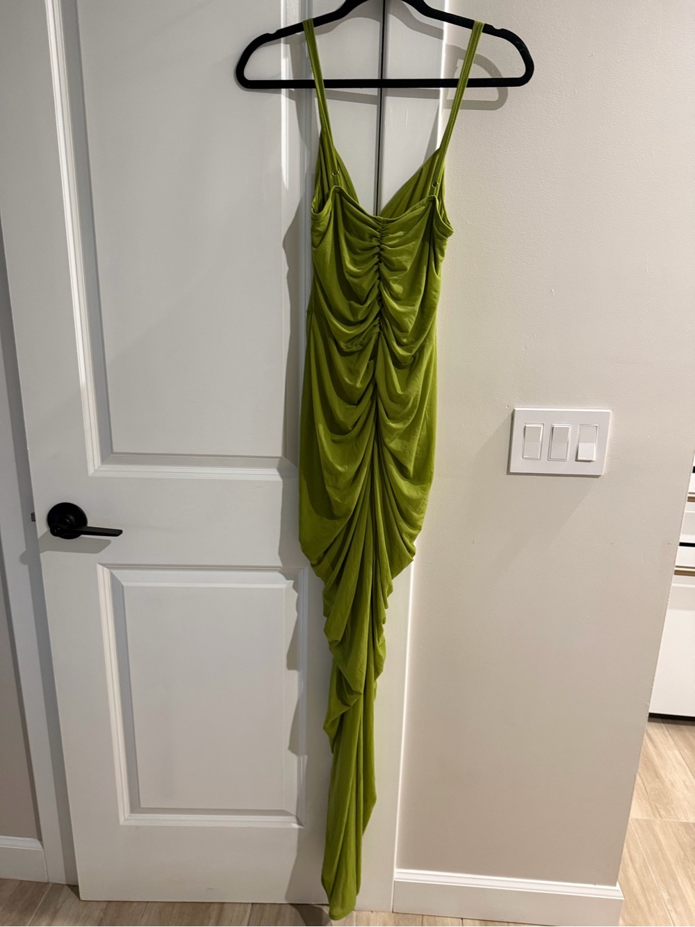 SHEIN Chartreuse Ruched Asymmetrical Slip Dress